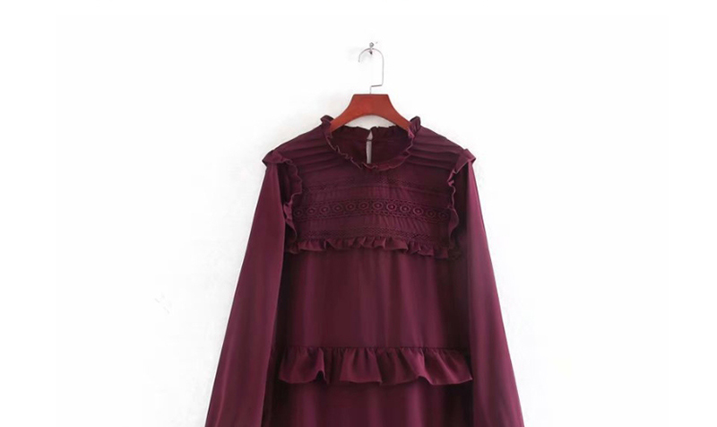 Fashion Jujube Embroidered Pleated Ruffled Dress,Mini & Short Dresses