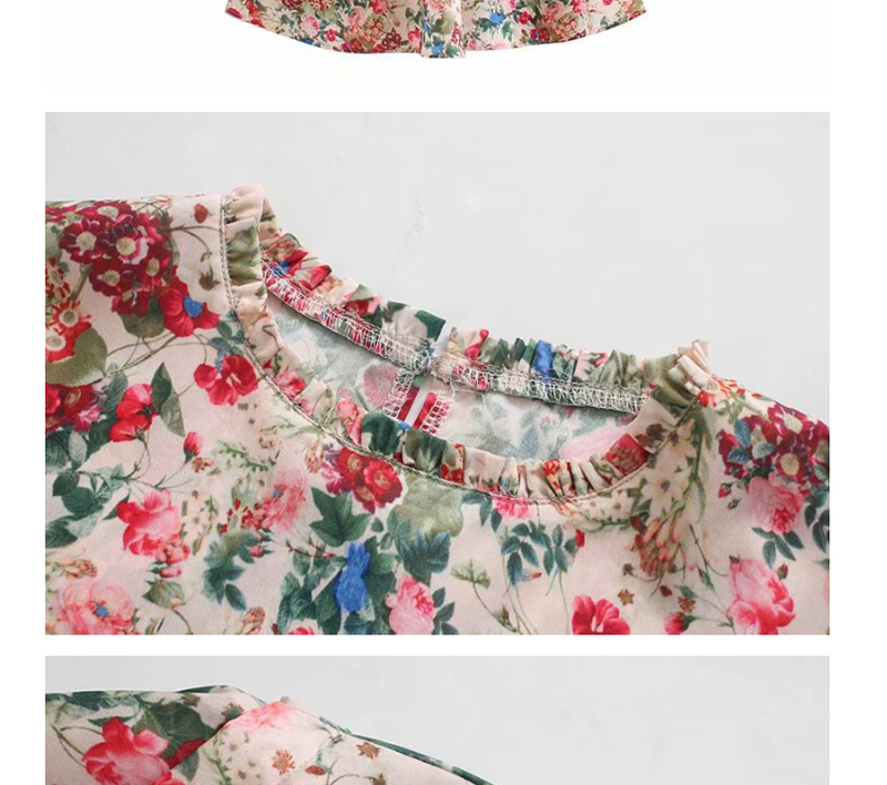 Fashion Khaki Flower Print Layered Frill Dress,Long Dress