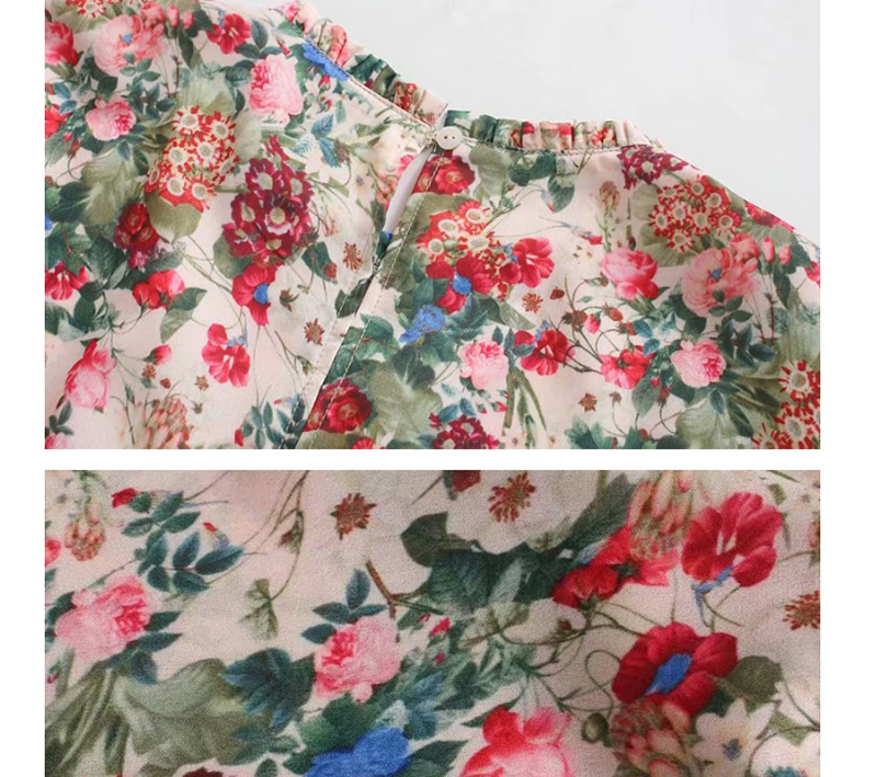 Fashion Khaki Flower Print Layered Frill Dress,Long Dress
