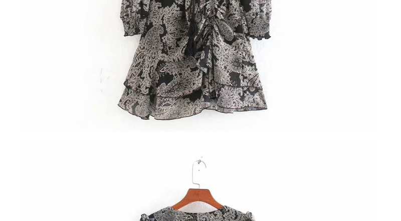 Fashion Black Ruched Ruffled Flower Print Dress,Mini & Short Dresses