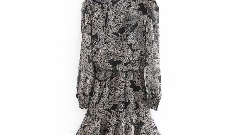 Fashion Black Ruched Ruffled Flower Print Dress,Mini & Short Dresses