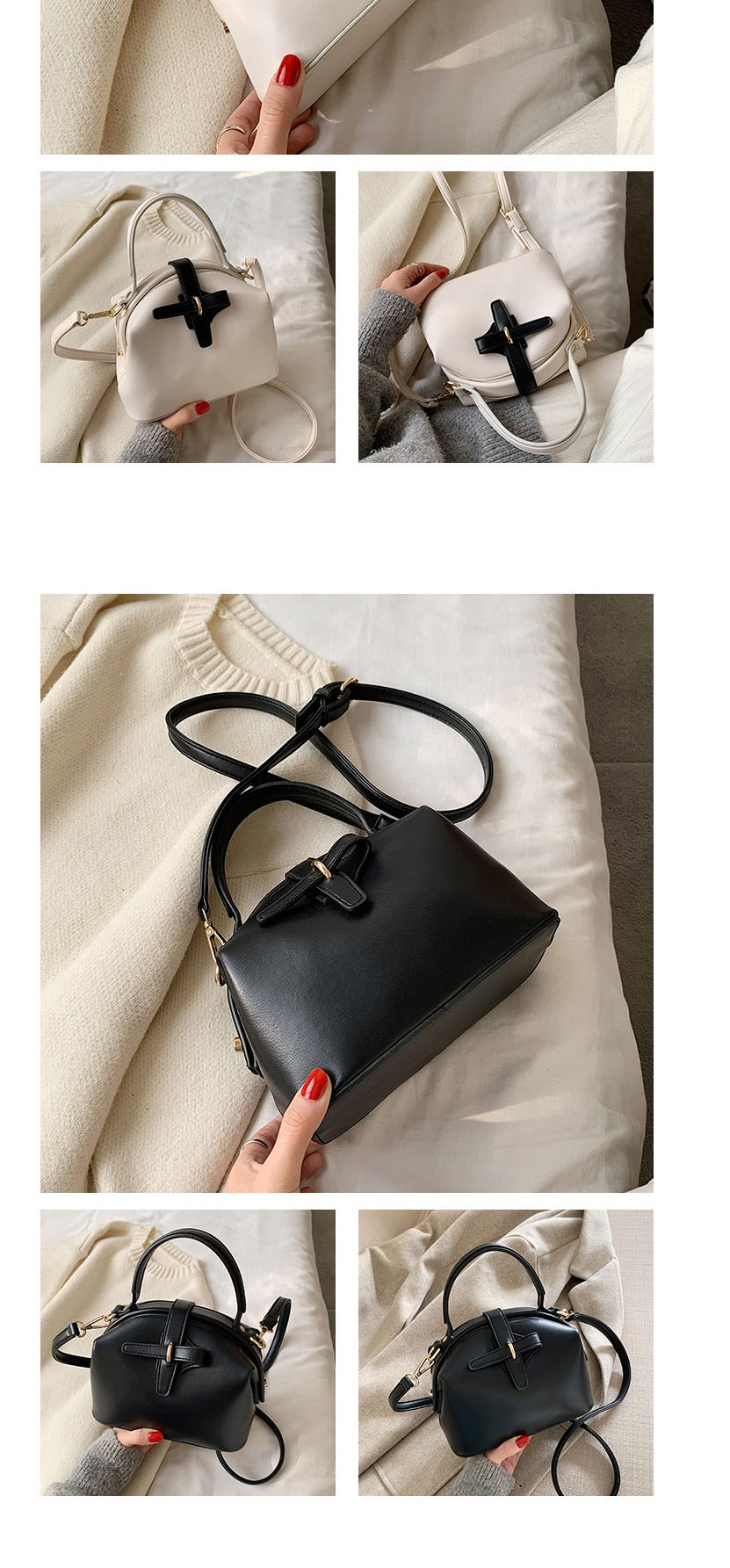 Fashion Creamy-white Geometric Buckle Shoulder Bag,Handbags