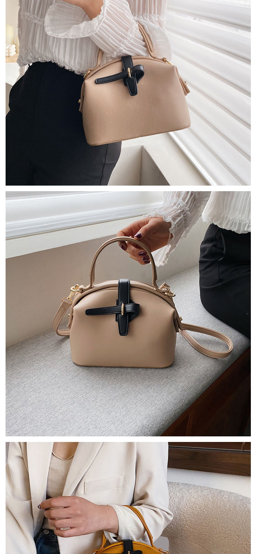Fashion Khaki Geometric Buckle Shoulder Bag,Handbags