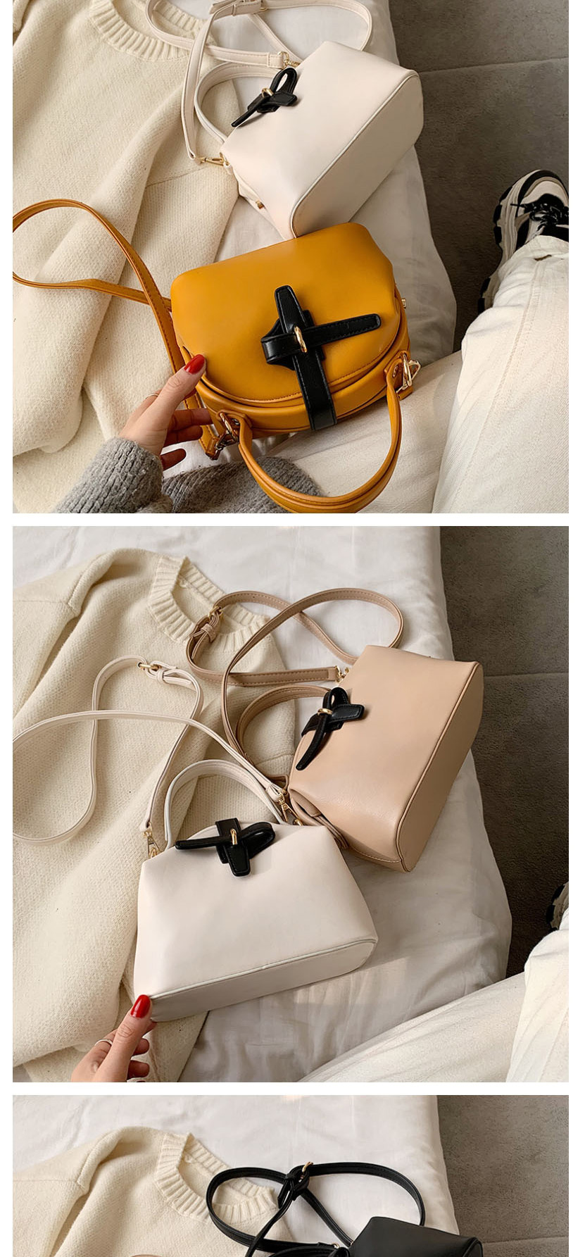 Fashion Yellow Geometric Buckle Shoulder Bag,Handbags