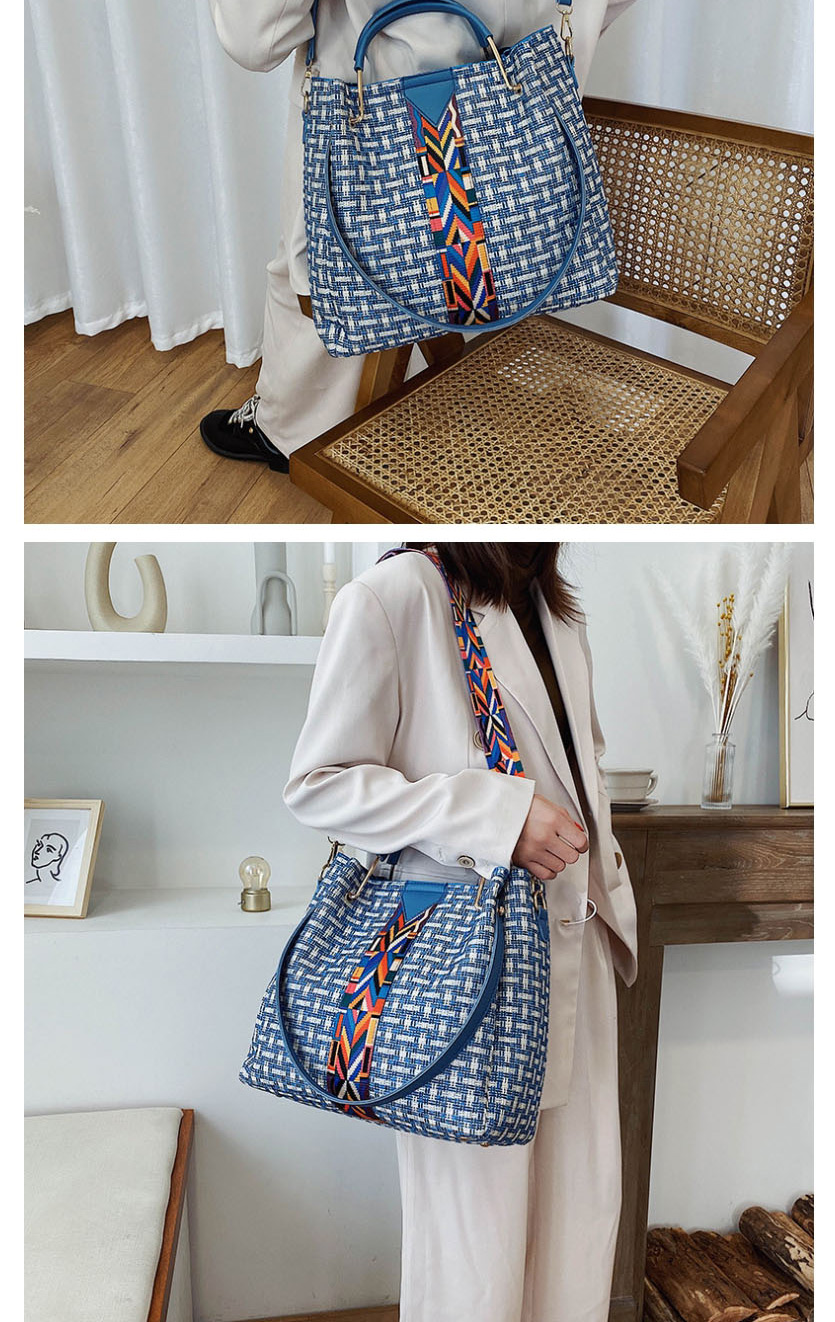 Fashion Blue Wide Shoulder Strap Rhombus Shoulder Shoulder Bag,Messenger bags