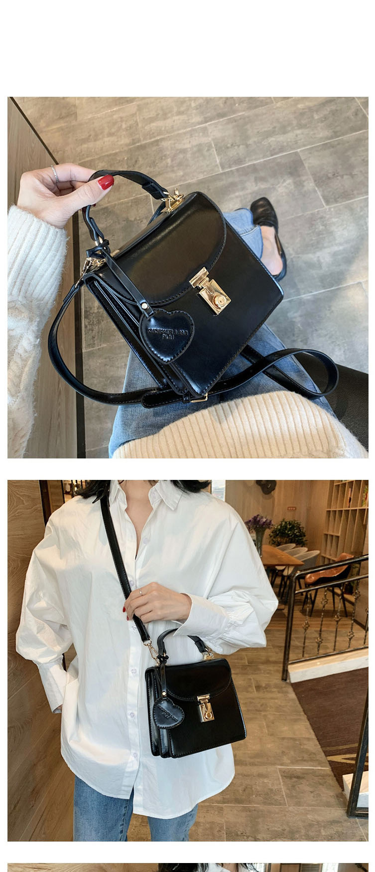Fashion Black Lock Flap Love Crossbody Shoulder Bag,Handbags