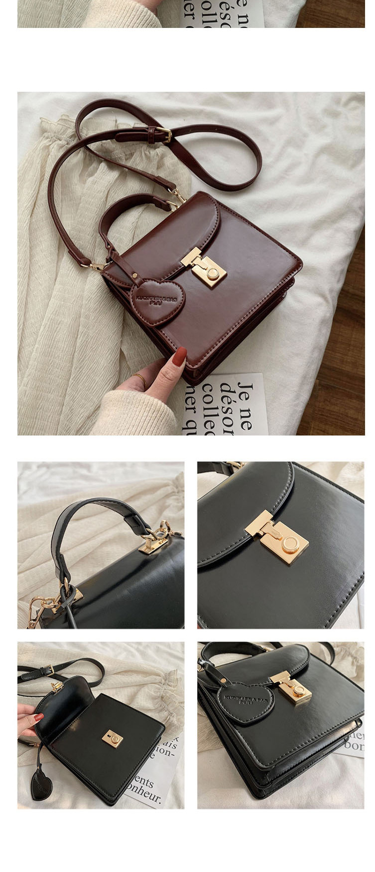 Fashion Black Lock Flap Love Crossbody Shoulder Bag,Handbags