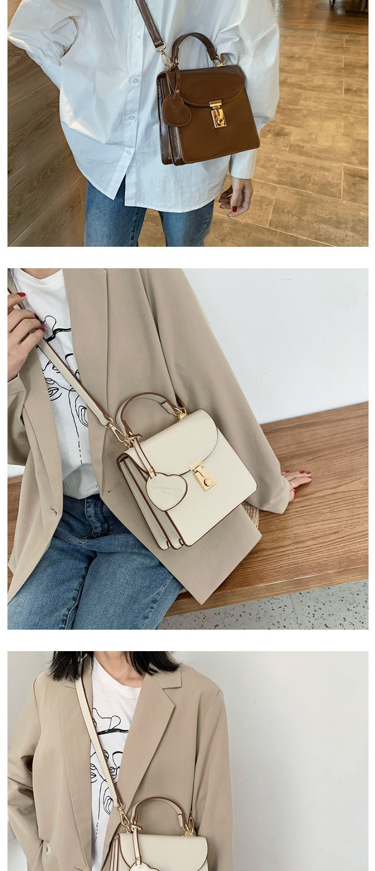 Fashion Brown Lock Flap Love Crossbody Shoulder Bag,Handbags