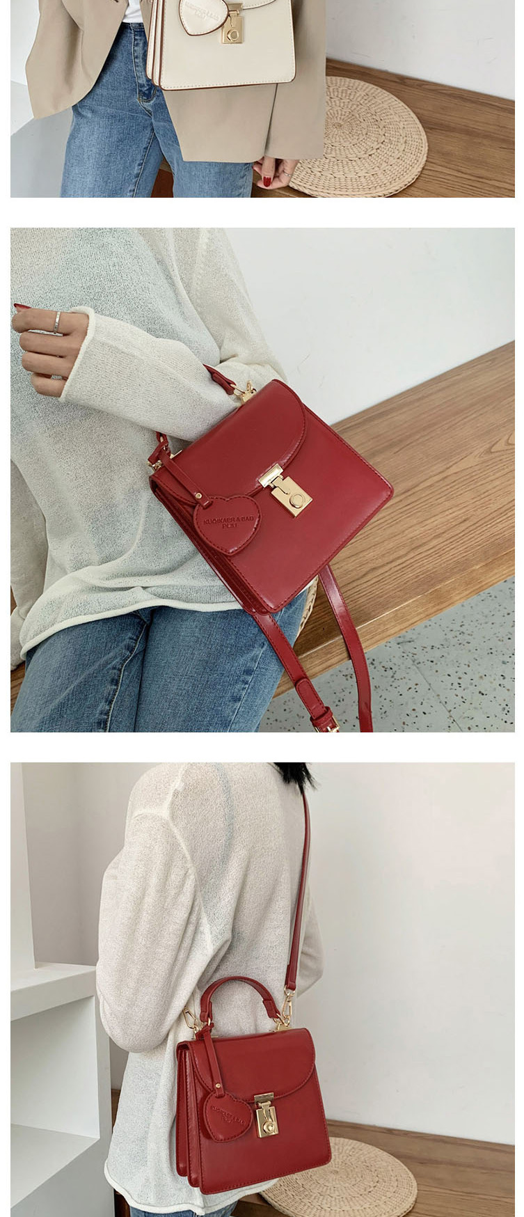 Fashion Red Wine Lock Flap Love Crossbody Shoulder Bag,Handbags