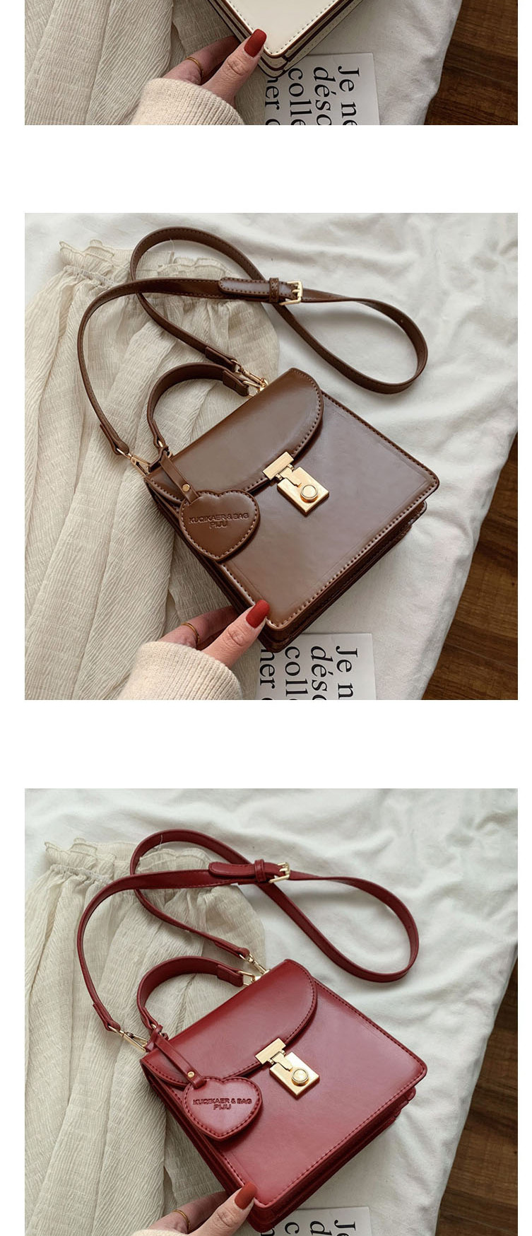 Fashion Creamy-white Lock Flap Love Crossbody Shoulder Bag,Handbags