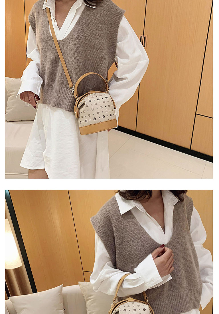 Fashion Coffee Color Printed Stitched Contrast Crossbody Shoulder Bag,Handbags