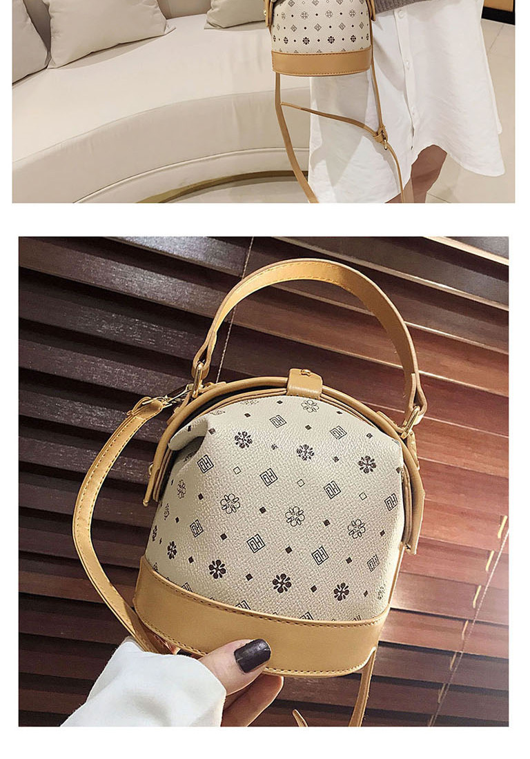 Fashion Coffee Color Printed Stitched Contrast Crossbody Shoulder Bag,Handbags