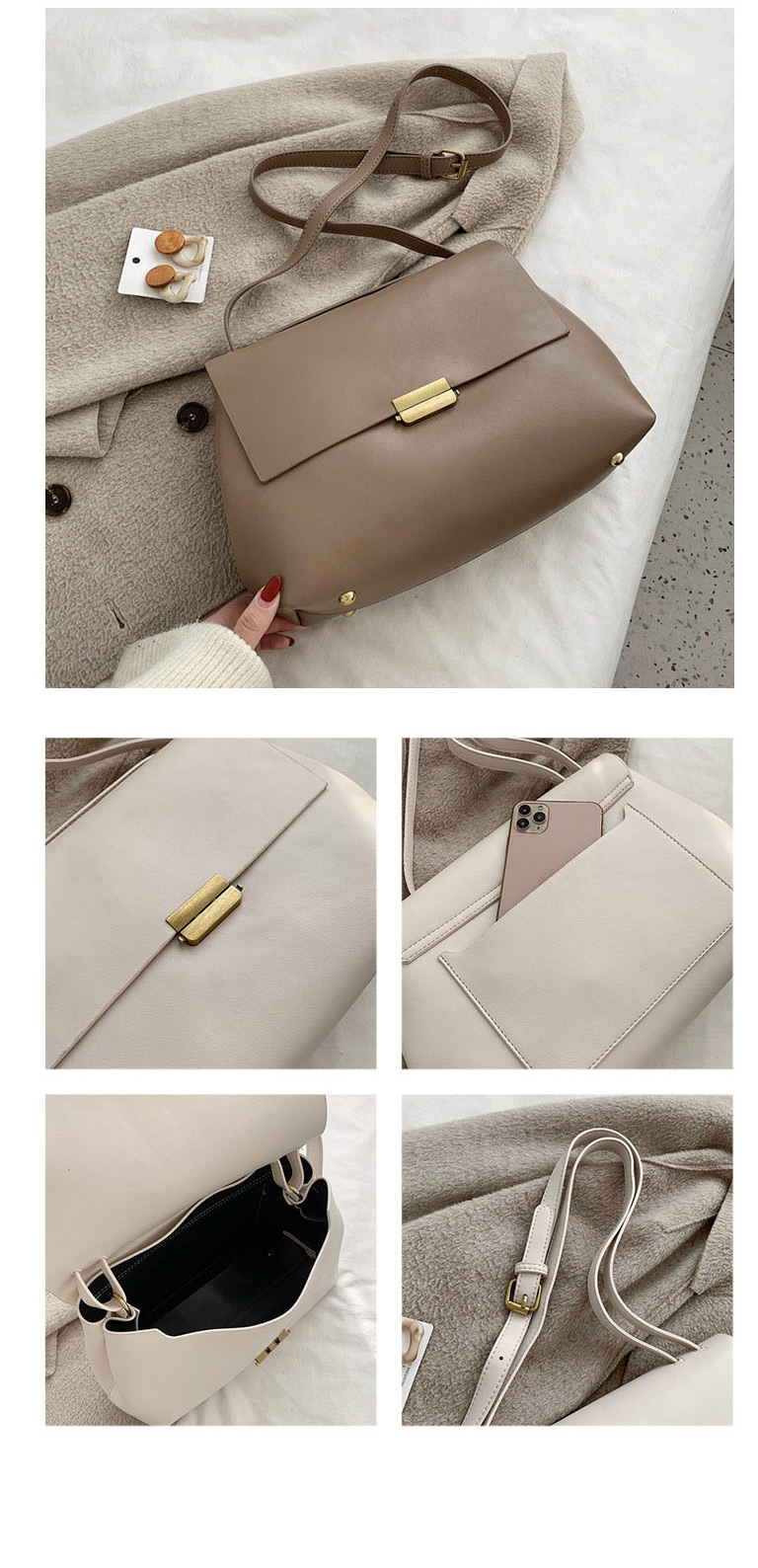 Fashion Black Flap Lock Solid Color Shoulder Bag,Messenger bags