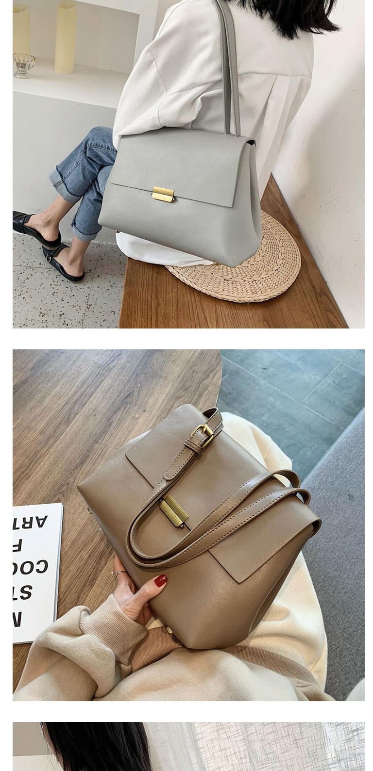Fashion Khaki Flap Lock Solid Color Shoulder Bag,Messenger bags