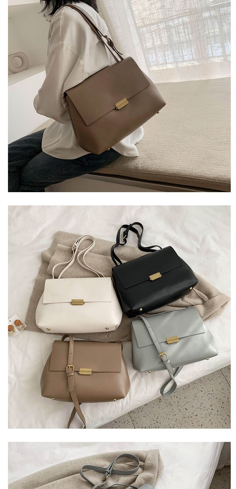 Fashion Gray Blue Flap Lock Solid Color Shoulder Bag,Messenger bags