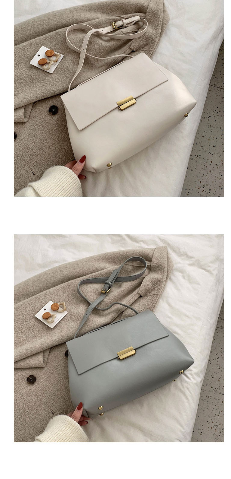 Fashion Black Flap Lock Solid Color Shoulder Bag,Messenger bags