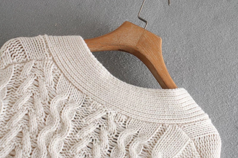 Fashion Creamy-white Eight-knit V-neck Short Sweater Coat,Sweater