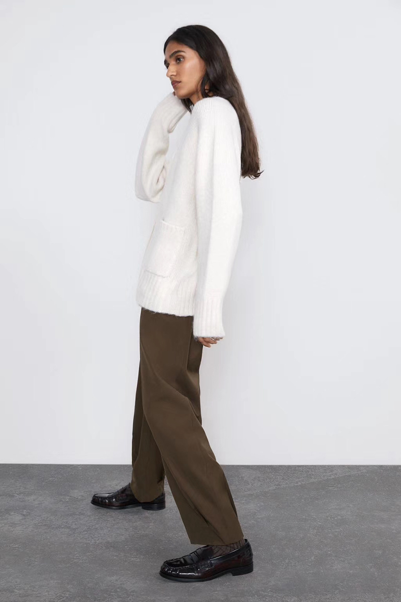 Fashion Brown Pocket V-neck Knit Cardigan,Sweater