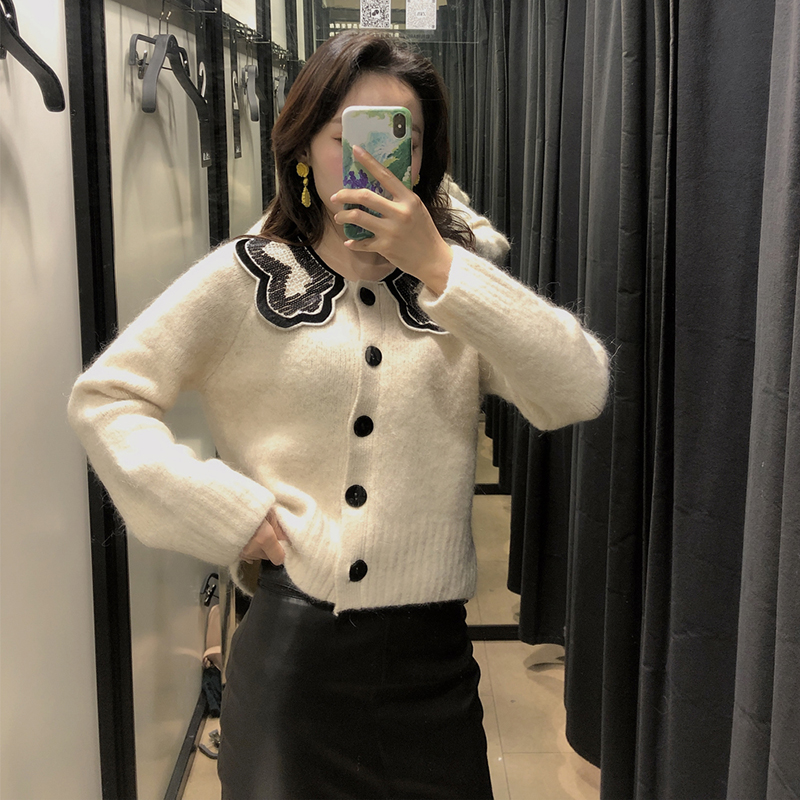 Fashion Creamy-white Mohair Collar Single Breasted Coat,Sweater