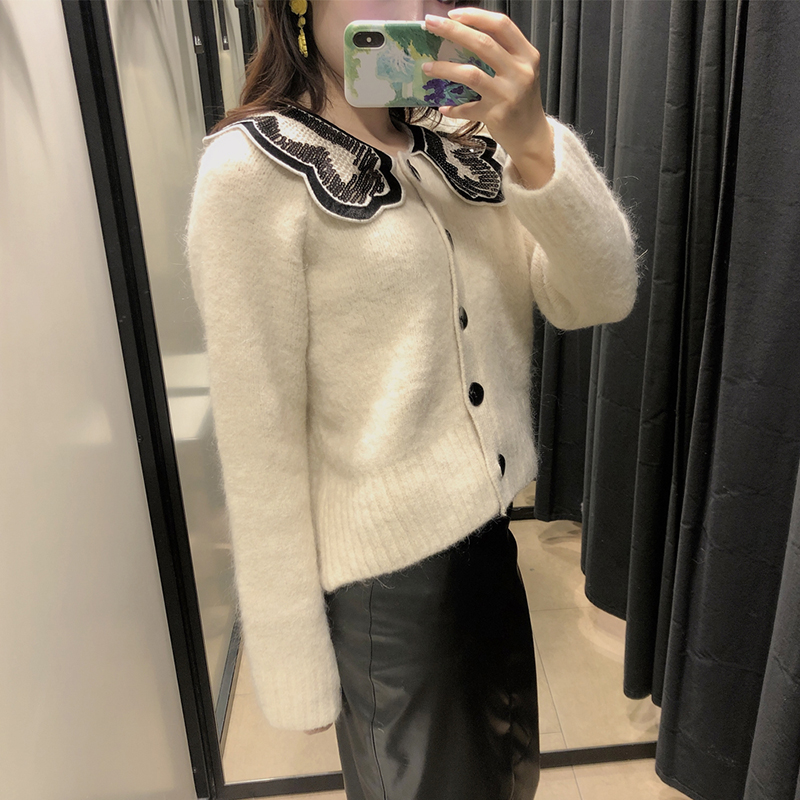Fashion Creamy-white Mohair Collar Single Breasted Coat,Sweater