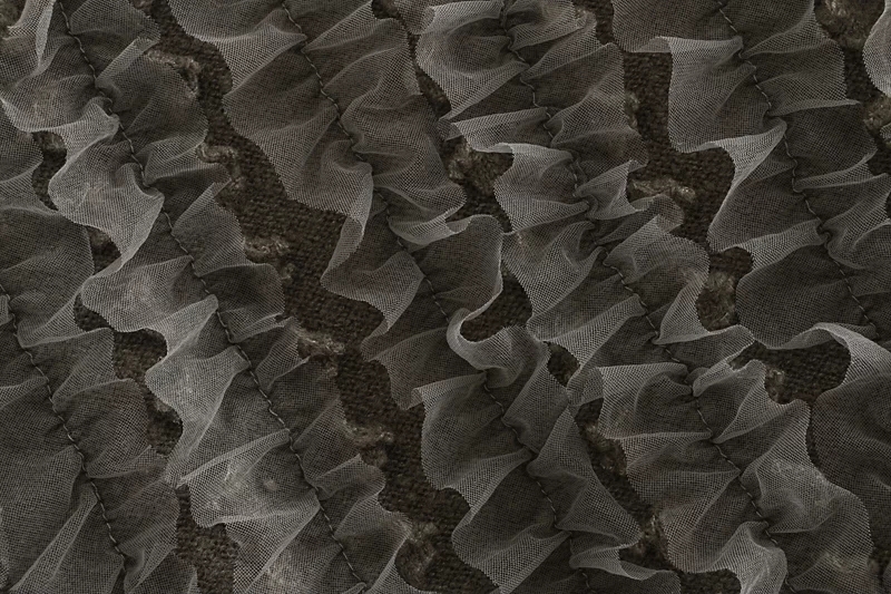 Fashion Dark Gray Tulle-paneled Ruffle Cropped Sweater,Sweater