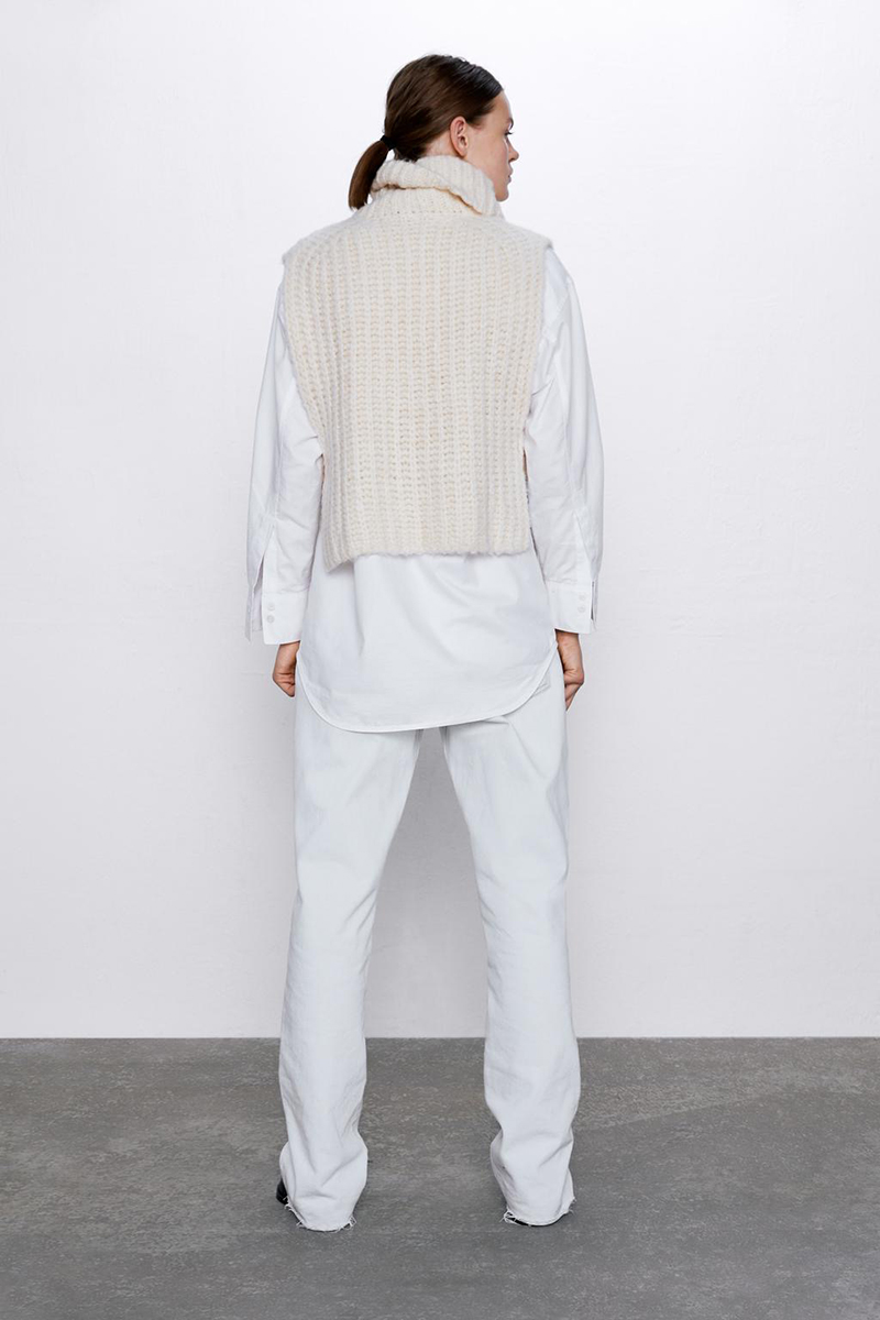 Fashion Beige Split Turtleneck Knit Vest,Sweater