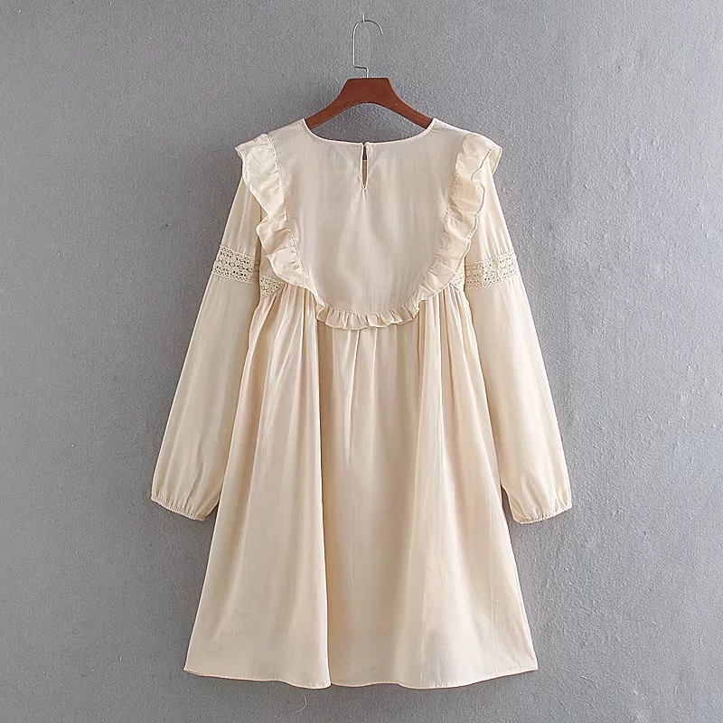 Fashion Cream Color Ruffled Cutout Flower Dress,Long Dress