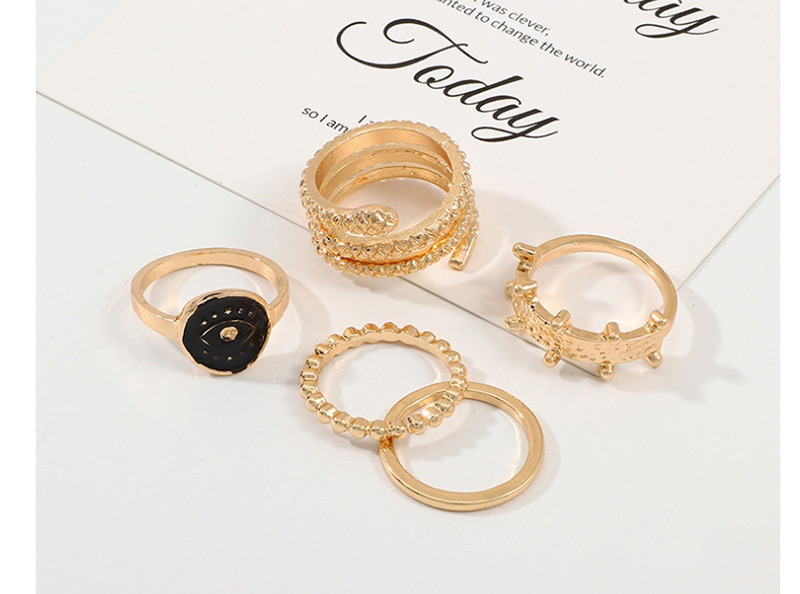 Fashion Golden Serpentine Eye Geometric Ring Set,Rings Set