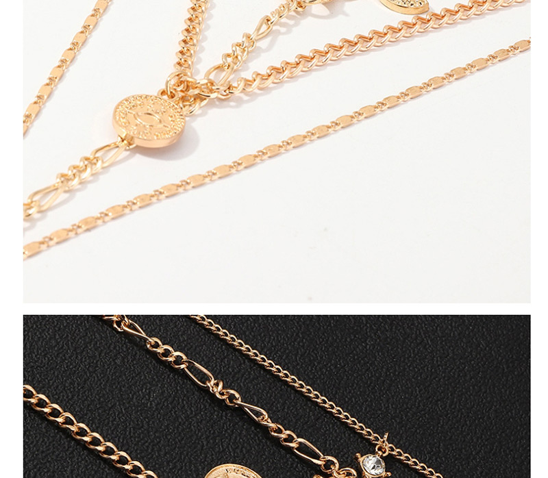 Fashion Golden Multilayer Disc Portrait Geometric Necklace With Diamond Eyes,Multi Strand Necklaces