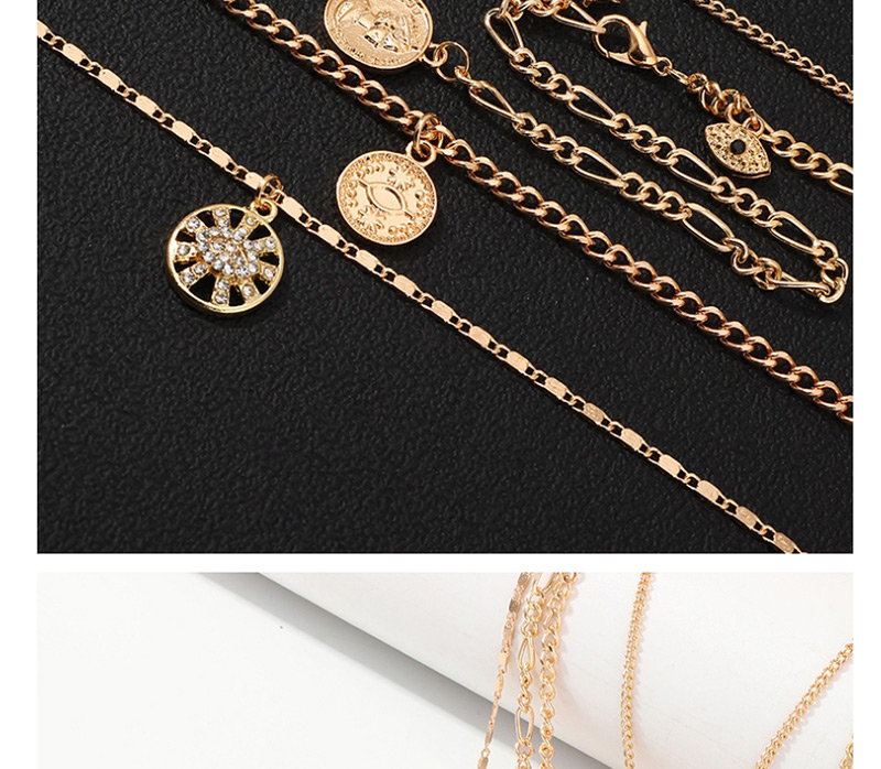 Fashion Golden Multilayer Disc Portrait Geometric Necklace With Diamond Eyes,Multi Strand Necklaces