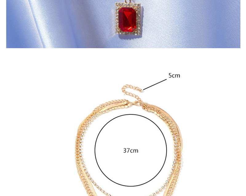 Fashion Red Multilayer Necklace With Diamonds And Rectangular Ruby ??pendants,Multi Strand Necklaces