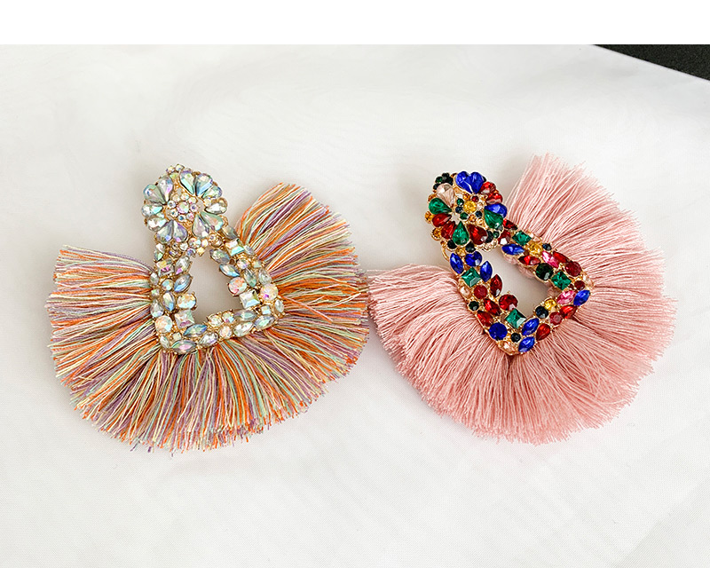 Fashion Khaki Alloy Rhinestone Geometric Tassel Stud Earrings,Drop Earrings