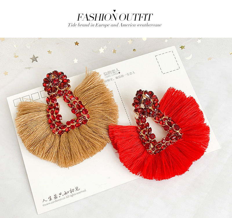 Fashion Red + Color Alloy Rhinestone Geometric Tassel Stud Earrings,Drop Earrings