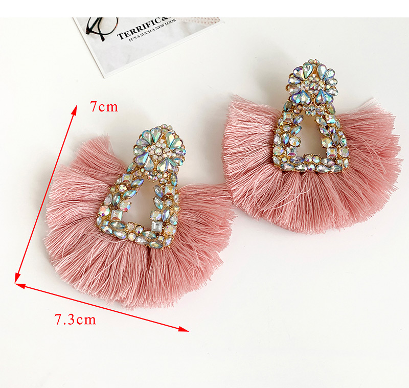 Fashion Pink Alloy Rhinestone Geometric Tassel Stud Earrings,Drop Earrings