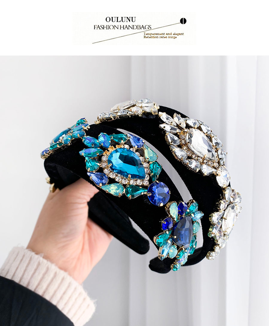 Fashion Blue-green Alloy Diamond Drop Hair Velvet Headband,Head Band