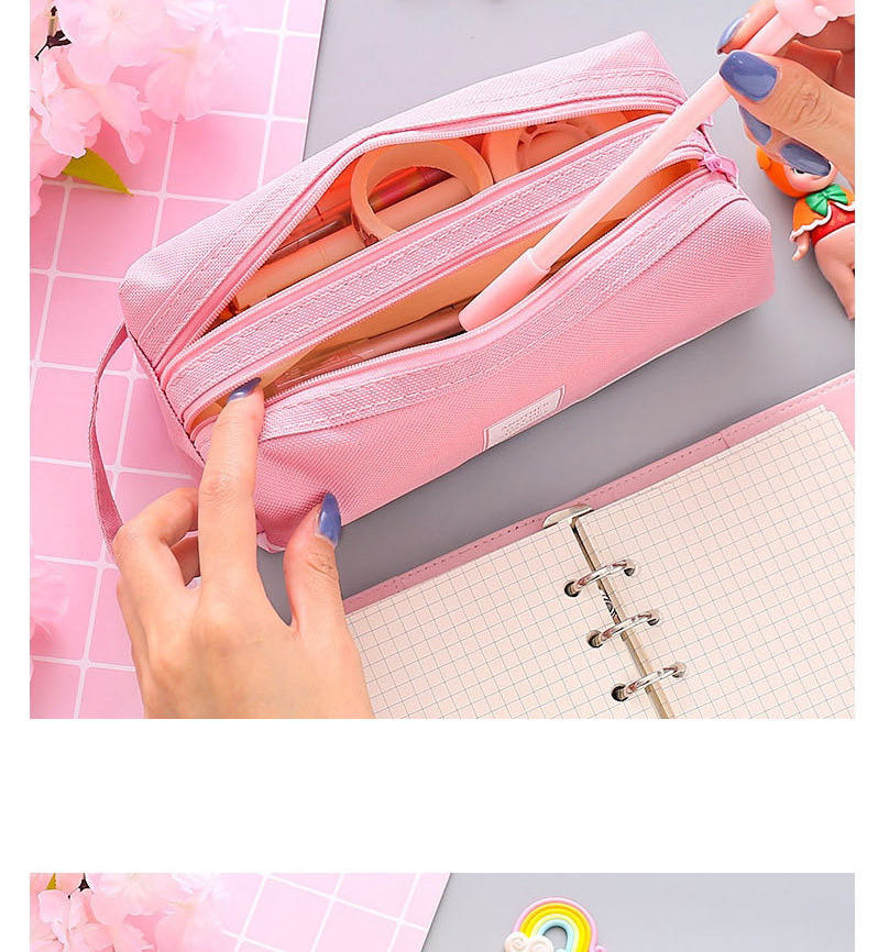 Fashion Beige Large Capacity Pencil Case With Stitching Letters,Pencil Case/Paper Bags