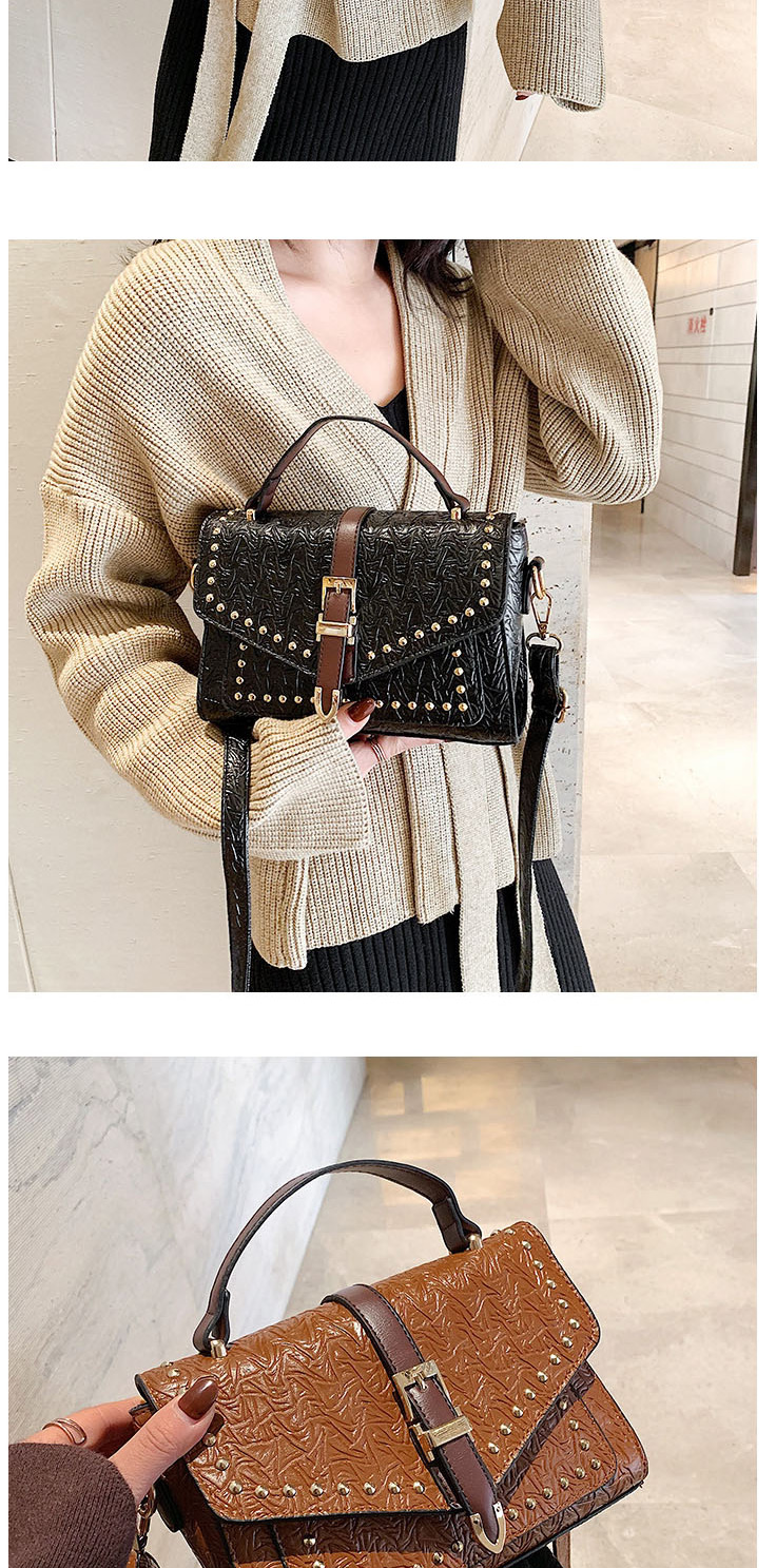 Fashion Brown Studded Buckle Flap Shoulder Bag,Handbags