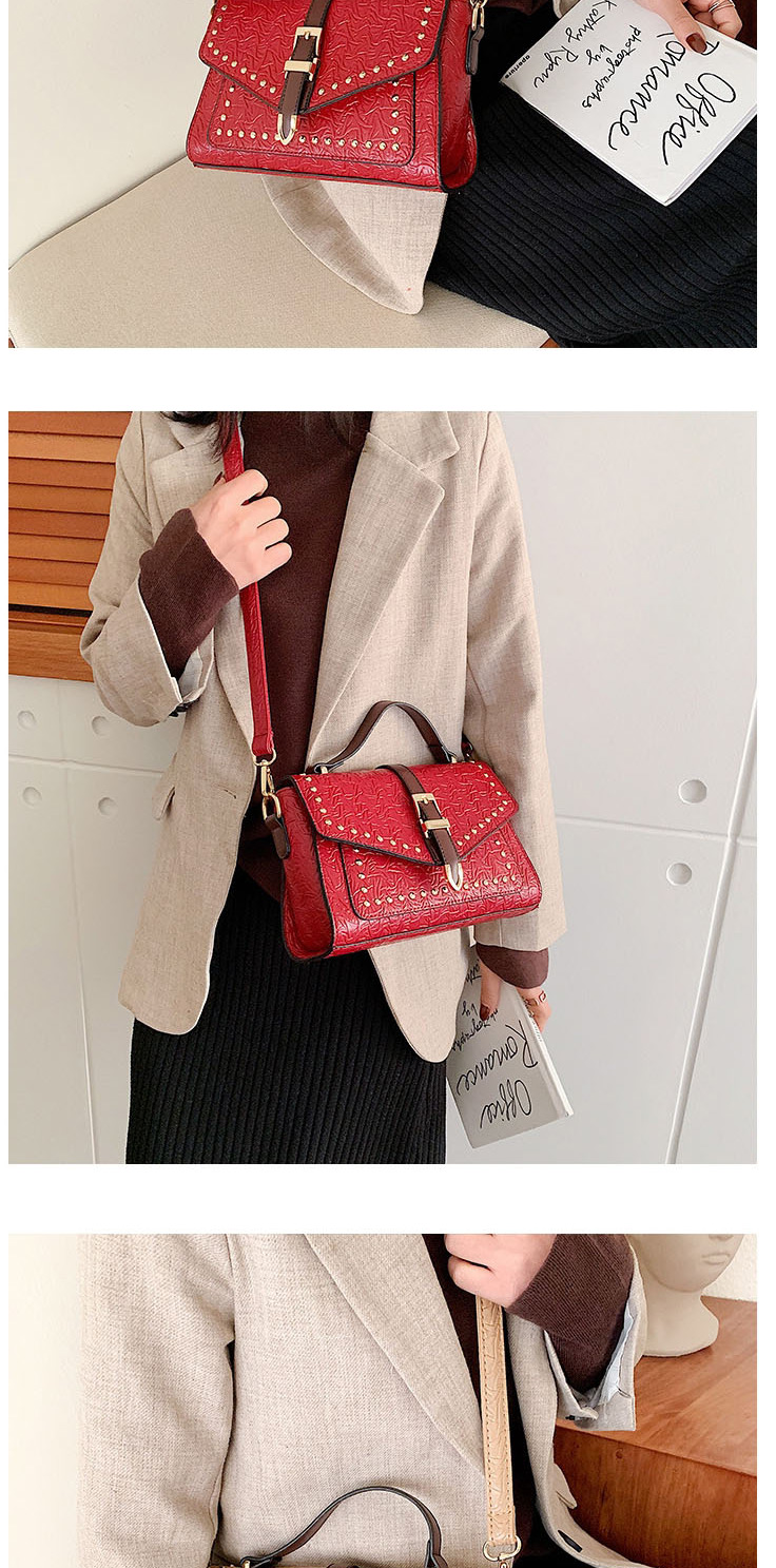 Fashion Red Studded Buckle Flap Shoulder Bag,Handbags