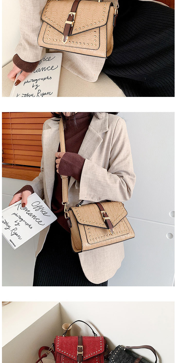 Fashion Khaki Studded Buckle Flap Shoulder Bag,Handbags