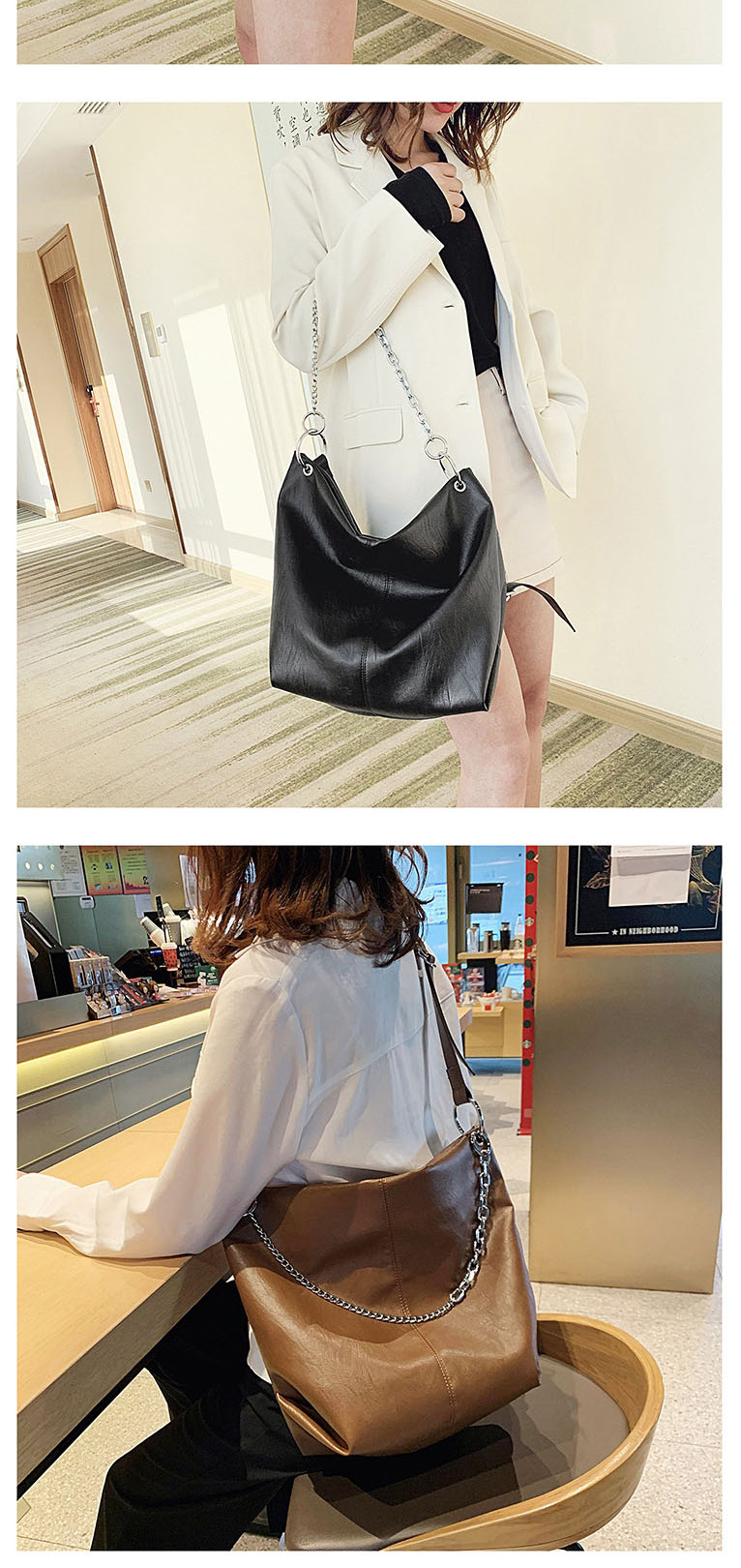 Fashion Black Large Chain Shoulder Bag,Messenger bags