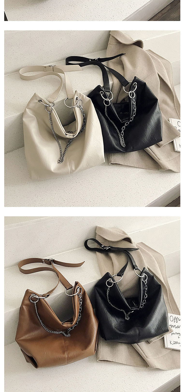 Fashion Black Large Chain Shoulder Bag,Messenger bags