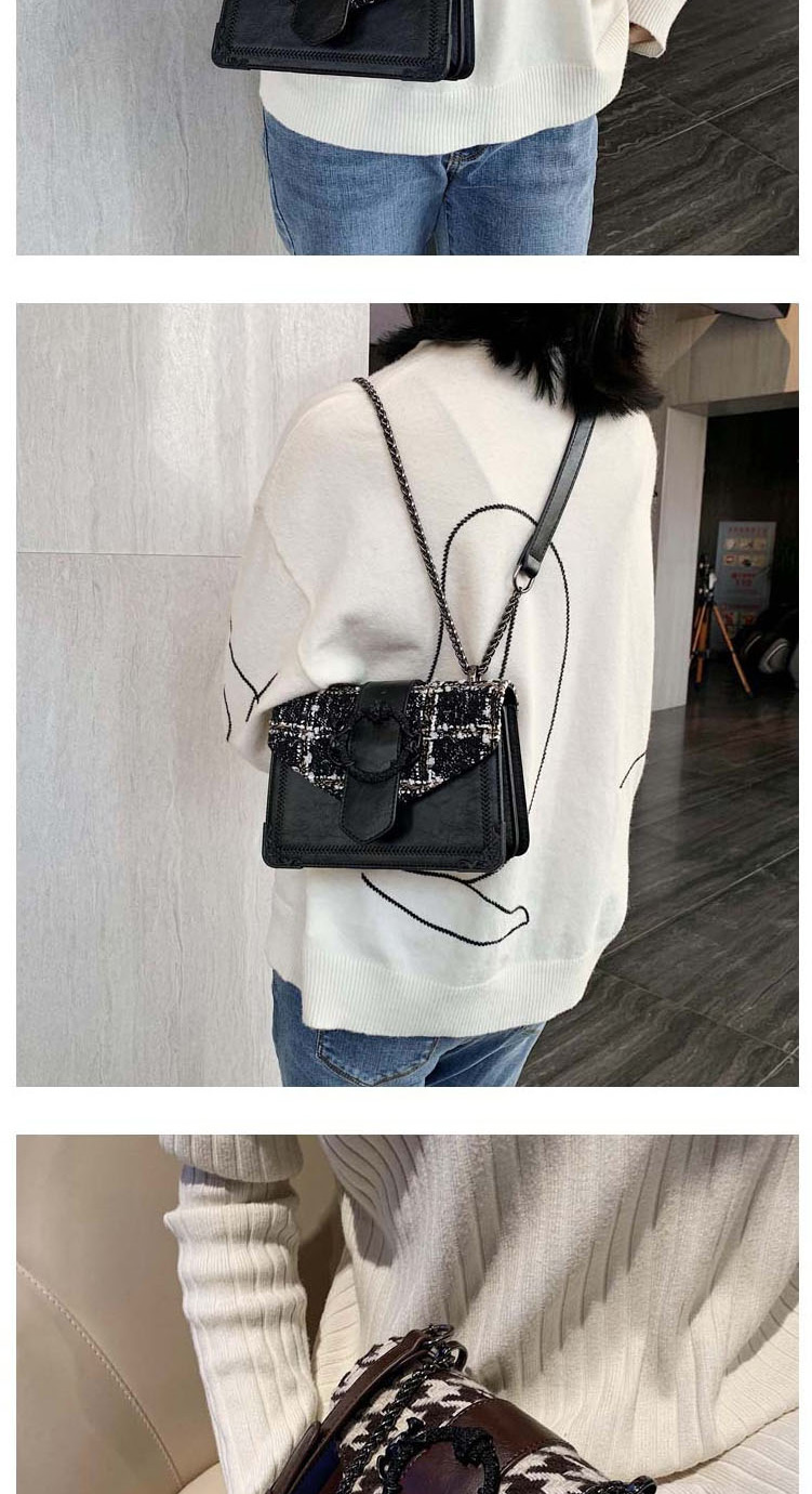 Fashion Black Plaid Houndstooth Chain Contrast Shoulder Bag,Shoulder bags