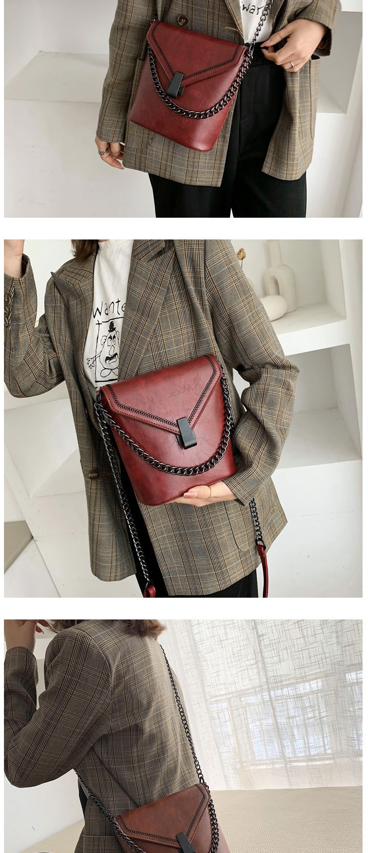 Fashion Brown Chain Embroidered Shoulder Bag,Shoulder bags