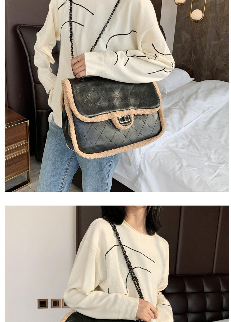 Fashion Khaki Furry Side Chain Rhombus Cross-body Shoulder Bag,Shoulder bags