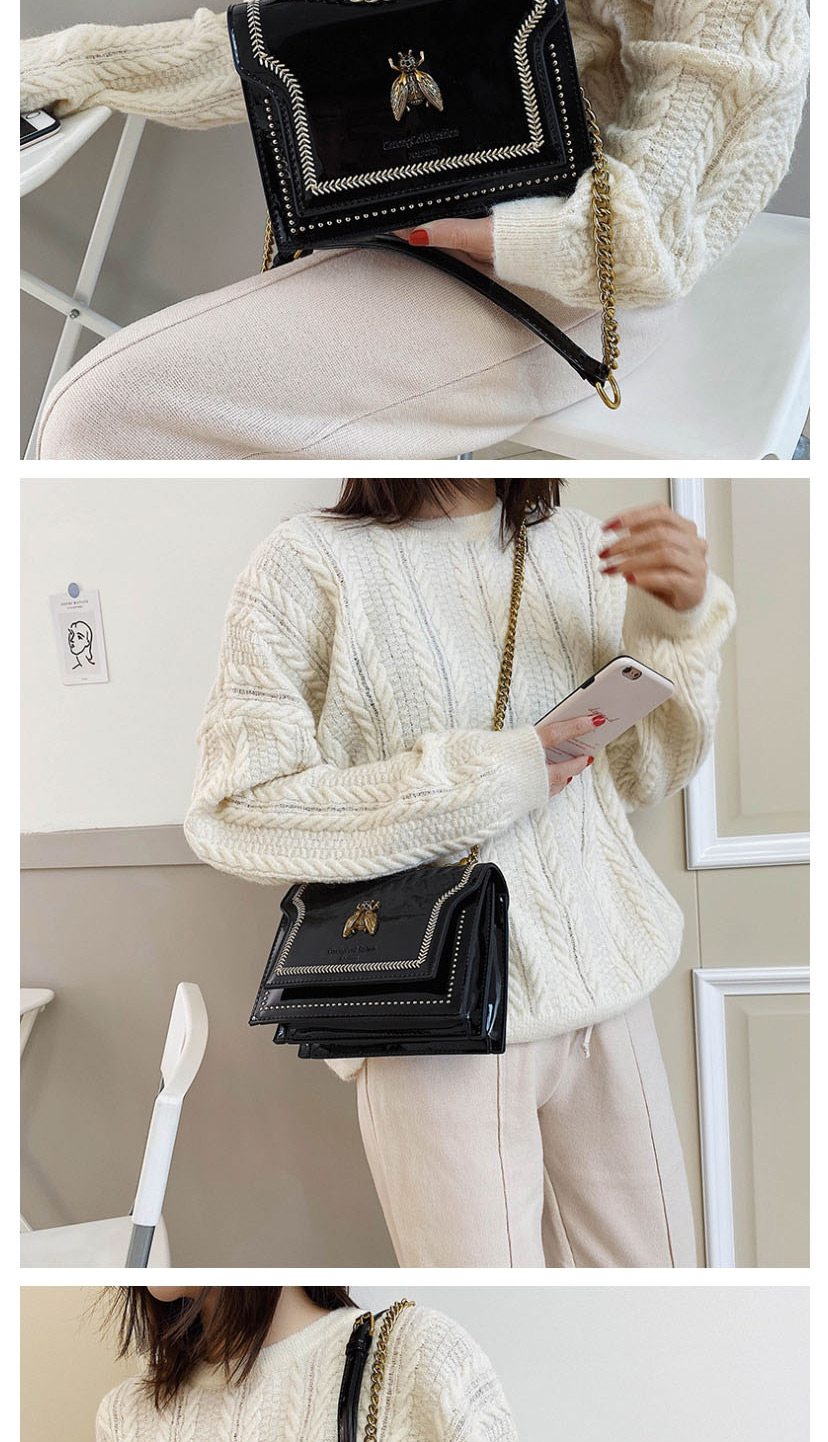Fashion Creamy-white Patent Leather Bee Chain Embroidered Shoulder Cross-body Bag,Shoulder bags