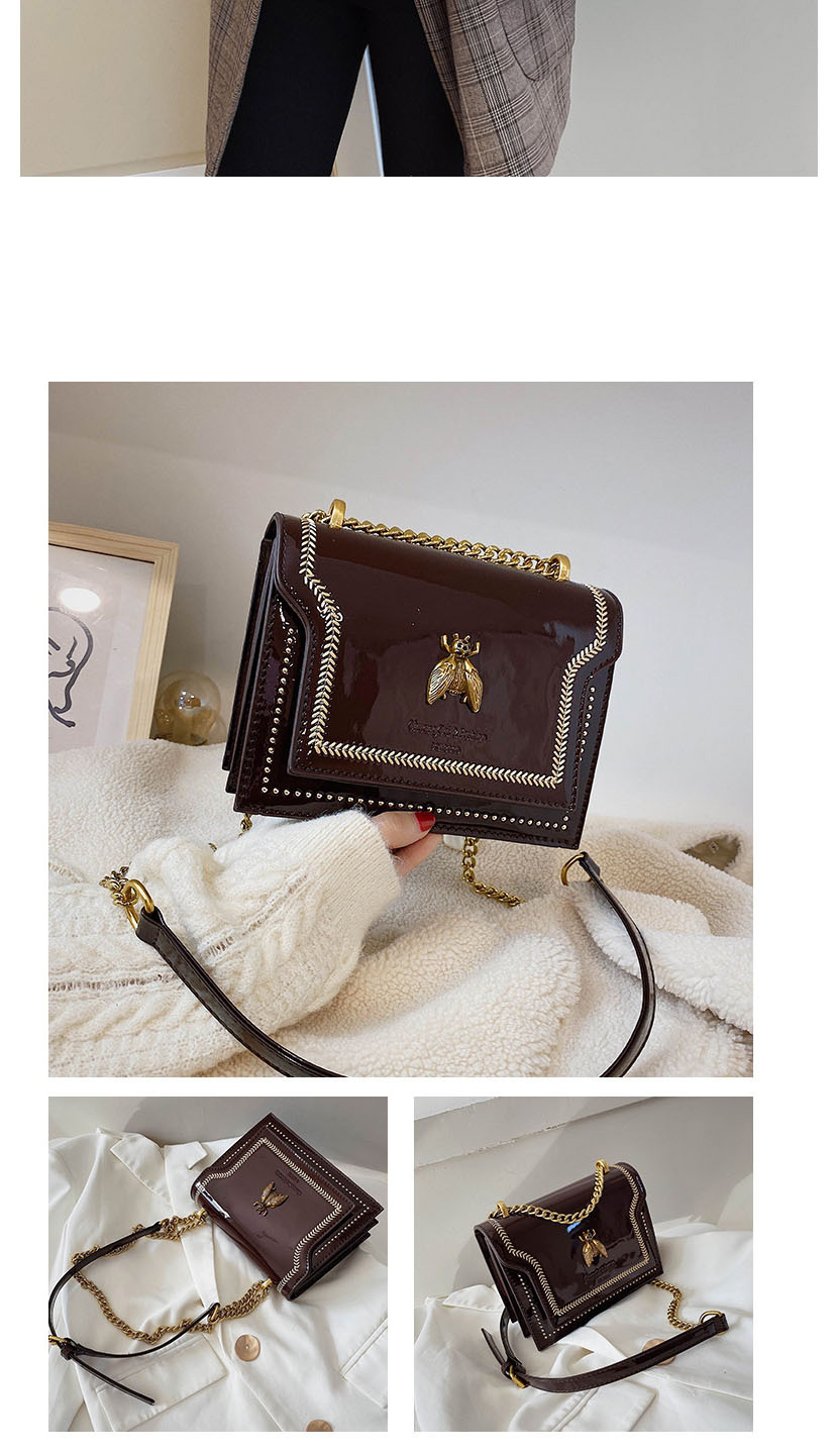 Fashion Red Wine Patent Leather Bee Chain Embroidered Shoulder Cross-body Bag,Shoulder bags