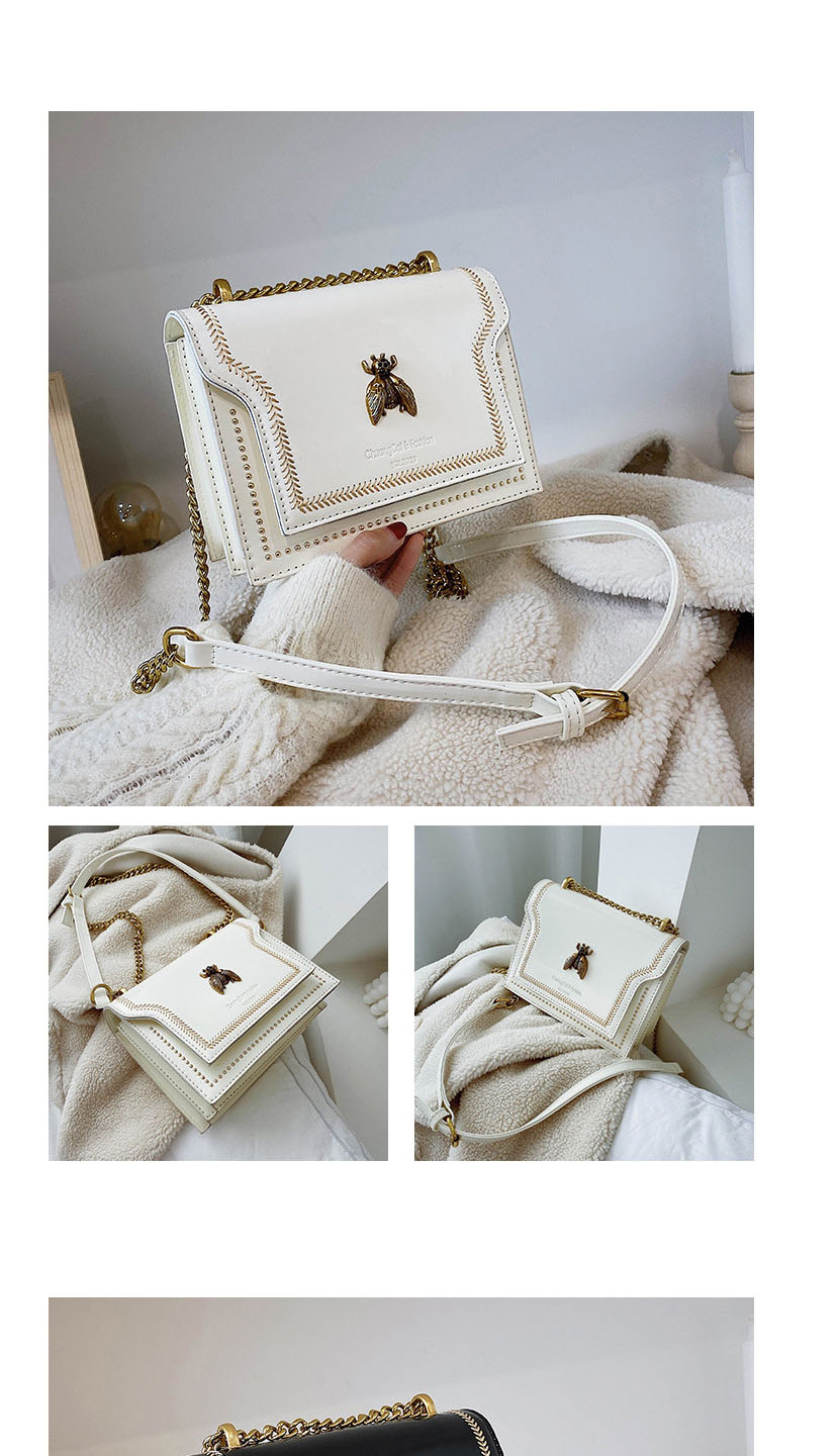 Fashion Creamy-white Patent Leather Bee Chain Embroidered Shoulder Cross-body Bag,Shoulder bags