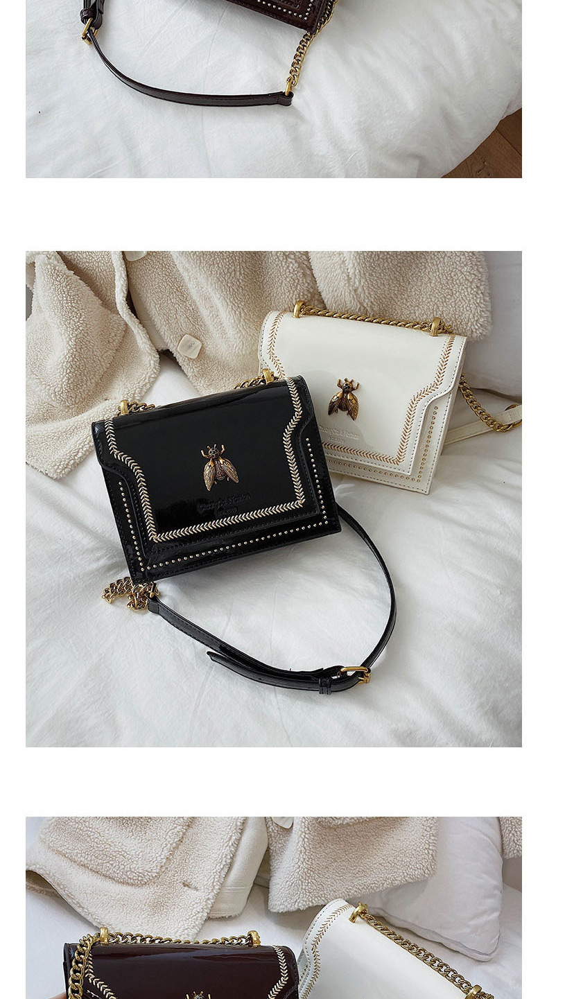 Fashion Black Patent Leather Bee Chain Embroidered Shoulder Cross-body Bag,Shoulder bags