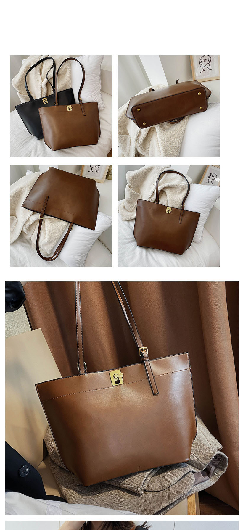 Fashion Khaki Pu Soft Face Lock Shoulder Crossbody Bag,Messenger bags