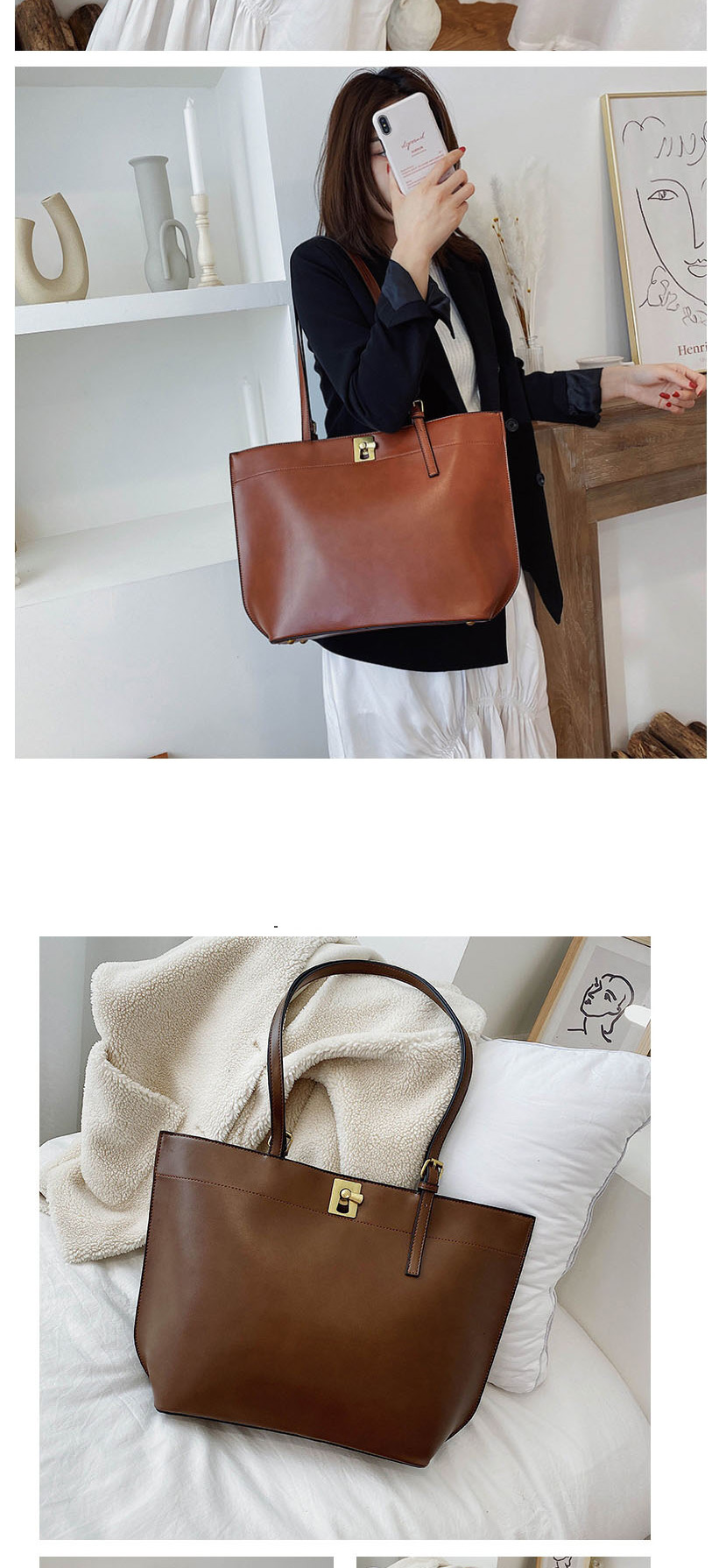 Fashion Coffee Color Pu Soft Face Lock Shoulder Crossbody Bag,Messenger bags